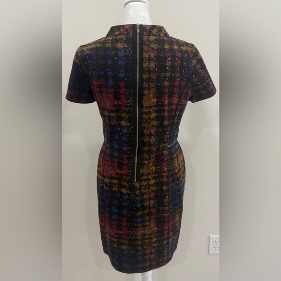 Tahari ASL Levine Black Multi Color Abstract Check Plaid Mock Neck Dress Size 6 - Picture 3 of 7